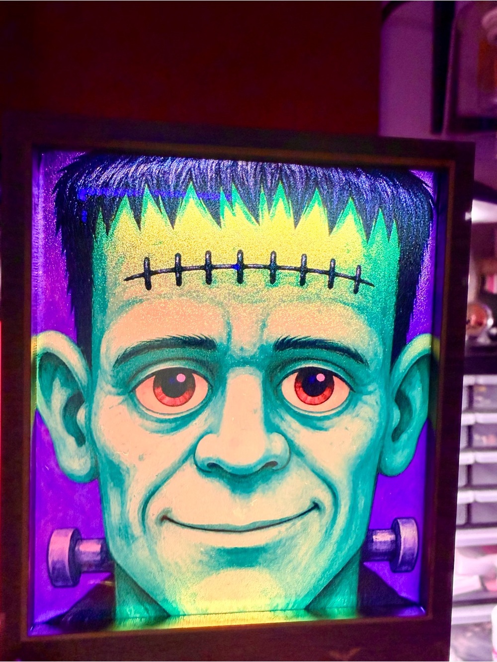 Handcrafted by me Wood Frankenstein Happy Halloween Night light